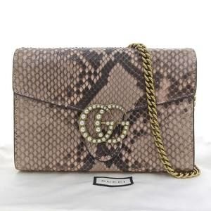 Gucci Wallet Shoulder Marmont Brown Chain Leather GG Pink Python Bag